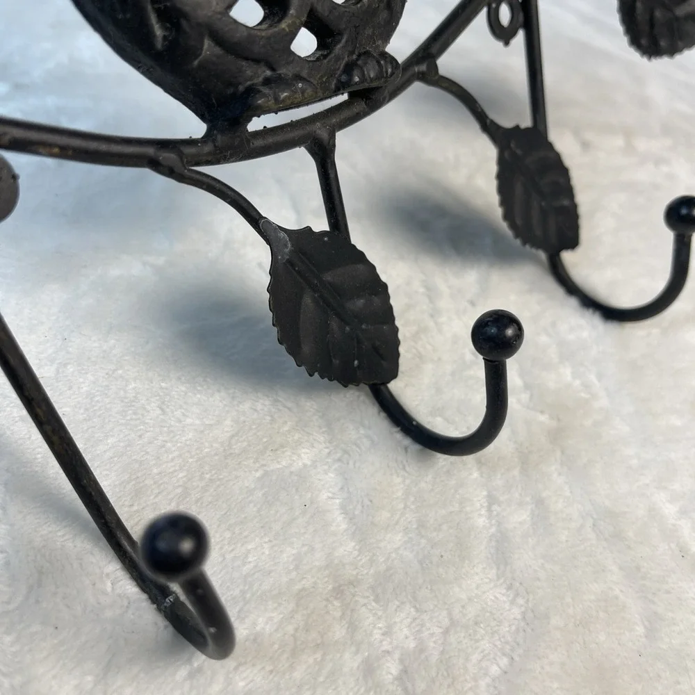 VTG Cast Iron Owl on Branch 3-Hook Wall Rack 9.5